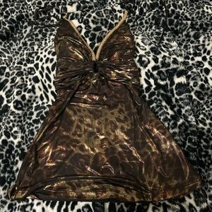 Leopard Print Metallic Brown Women's Top